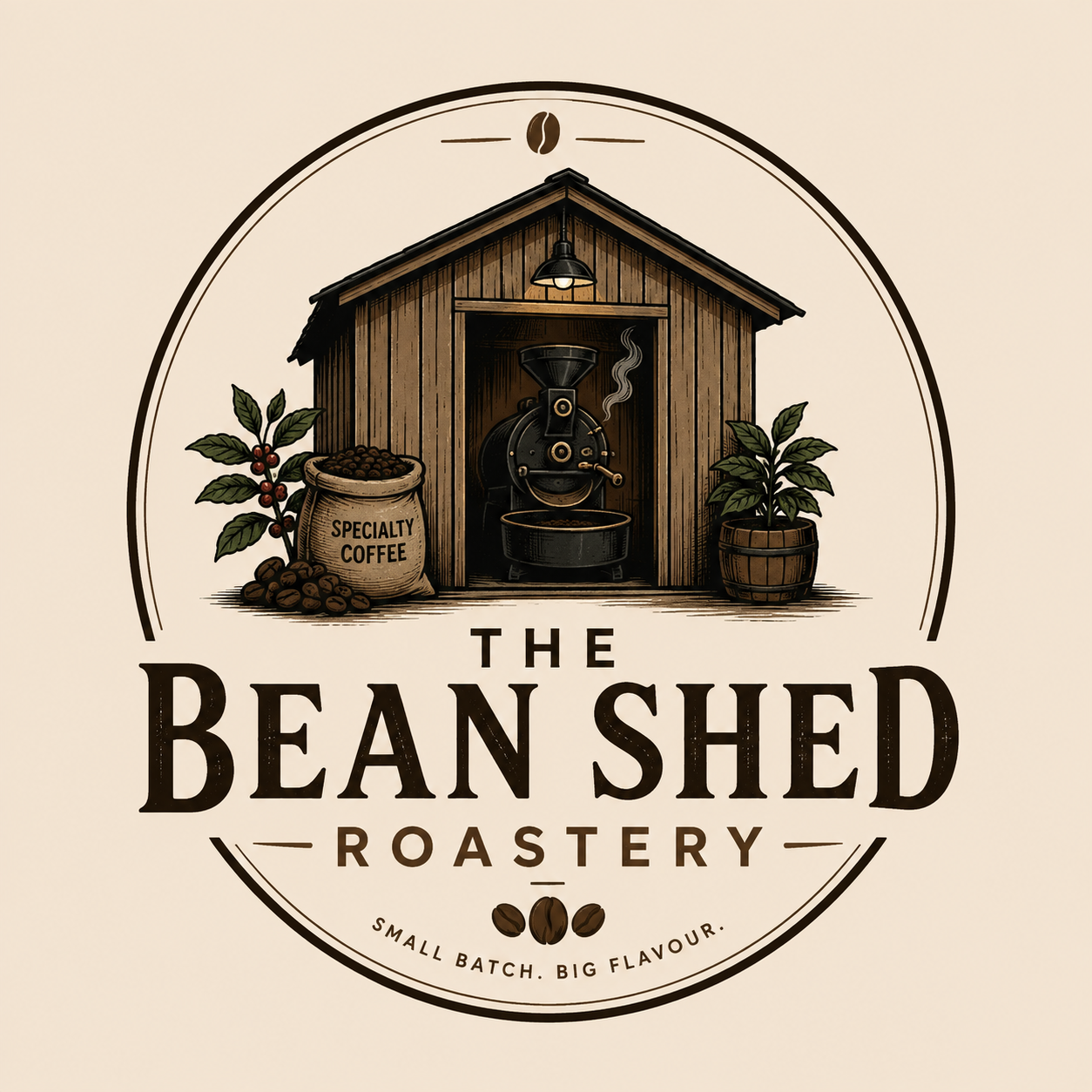Coffee roasting machine in action with aromatic smoke and warm amber glow
